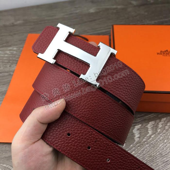 HERMES皮帶 進口頭層荔枝紋牛皮 雙面原版 純鋼扣 經典款愛馬仕男腰帶  hgh1984